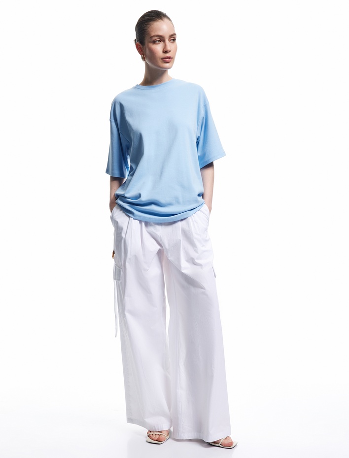  Pamuklu Rahat Kalıp Kısa Kollu Bisiklet Yaka Basic Tişört