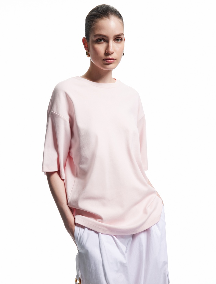  Pamuklu Rahat Kalıp Kısa Kollu Bisiklet Yaka Basic Tişört