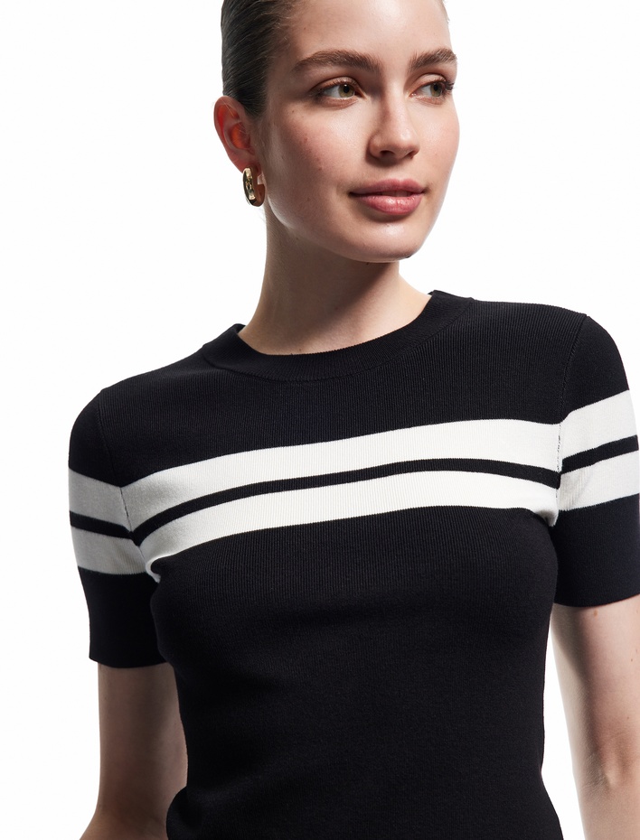  Viskon Kumaş Kısa Kollu Bisiklet Yaka Triko Sweatshirt