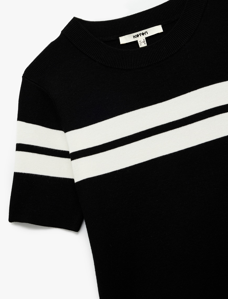   Viskon Kumaş Kısa Kollu Bisiklet Yaka Triko Sweatshirt