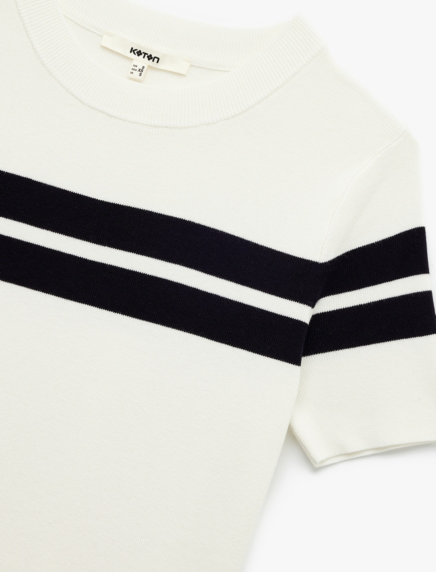   Viskon Kumaş Kısa Kollu Bisiklet Yaka Triko Sweatshirt