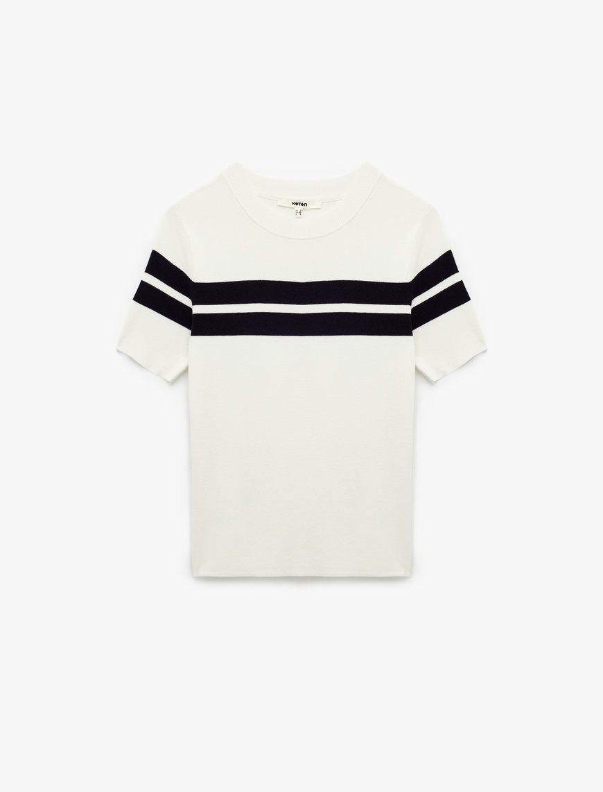   Viskon Kumaş Kısa Kollu Bisiklet Yaka Triko Sweatshirt