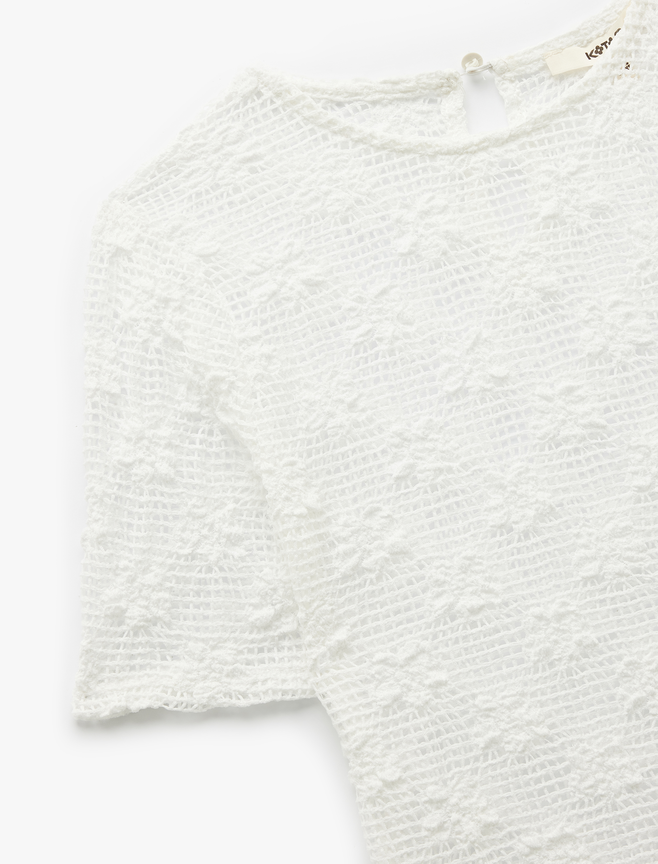   Transparan Kısa Kollu Bisiklet Yaka Dantel Bluz