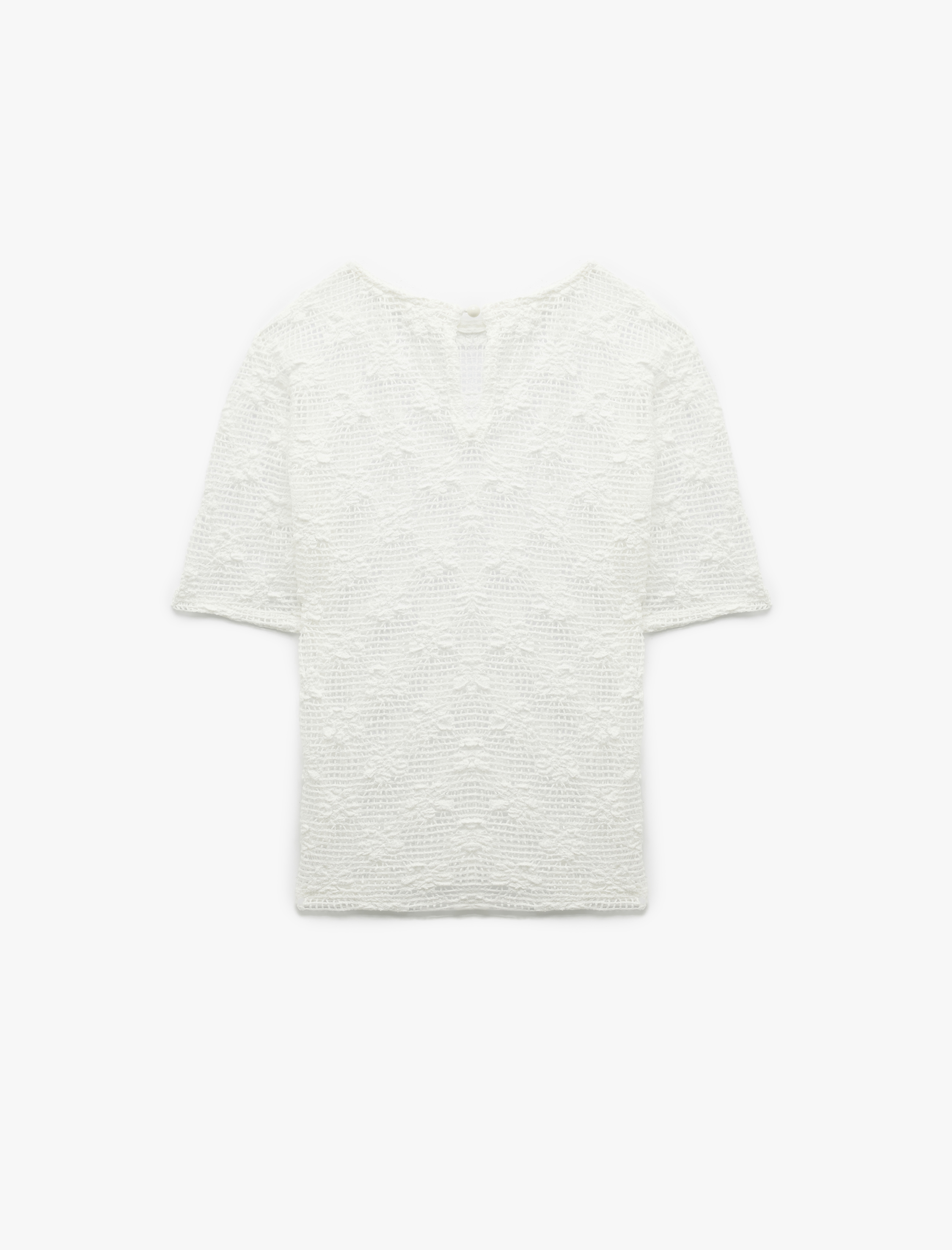   Transparan Kısa Kollu Bisiklet Yaka Dantel Bluz