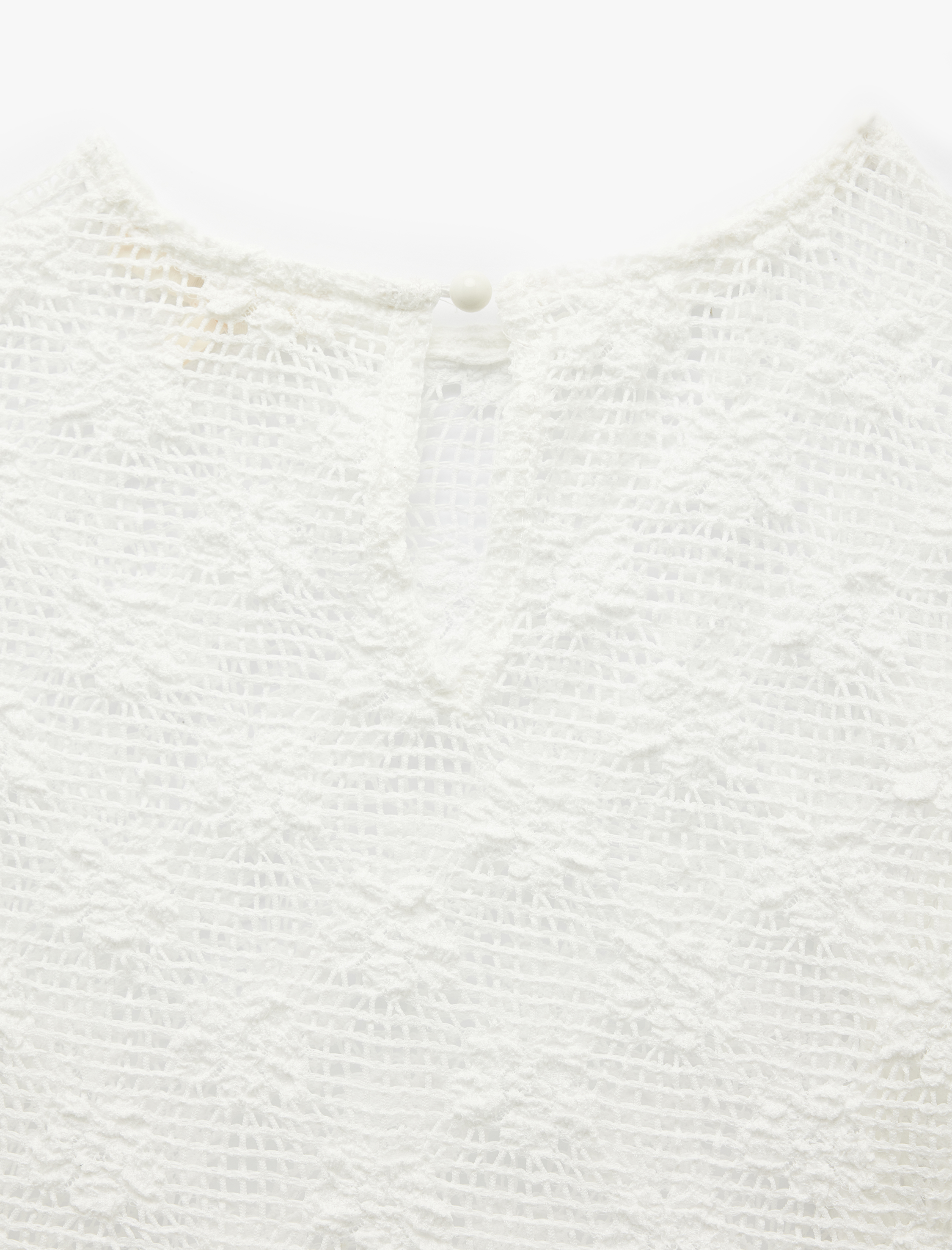   Transparan Kısa Kollu Bisiklet Yaka Dantel Bluz