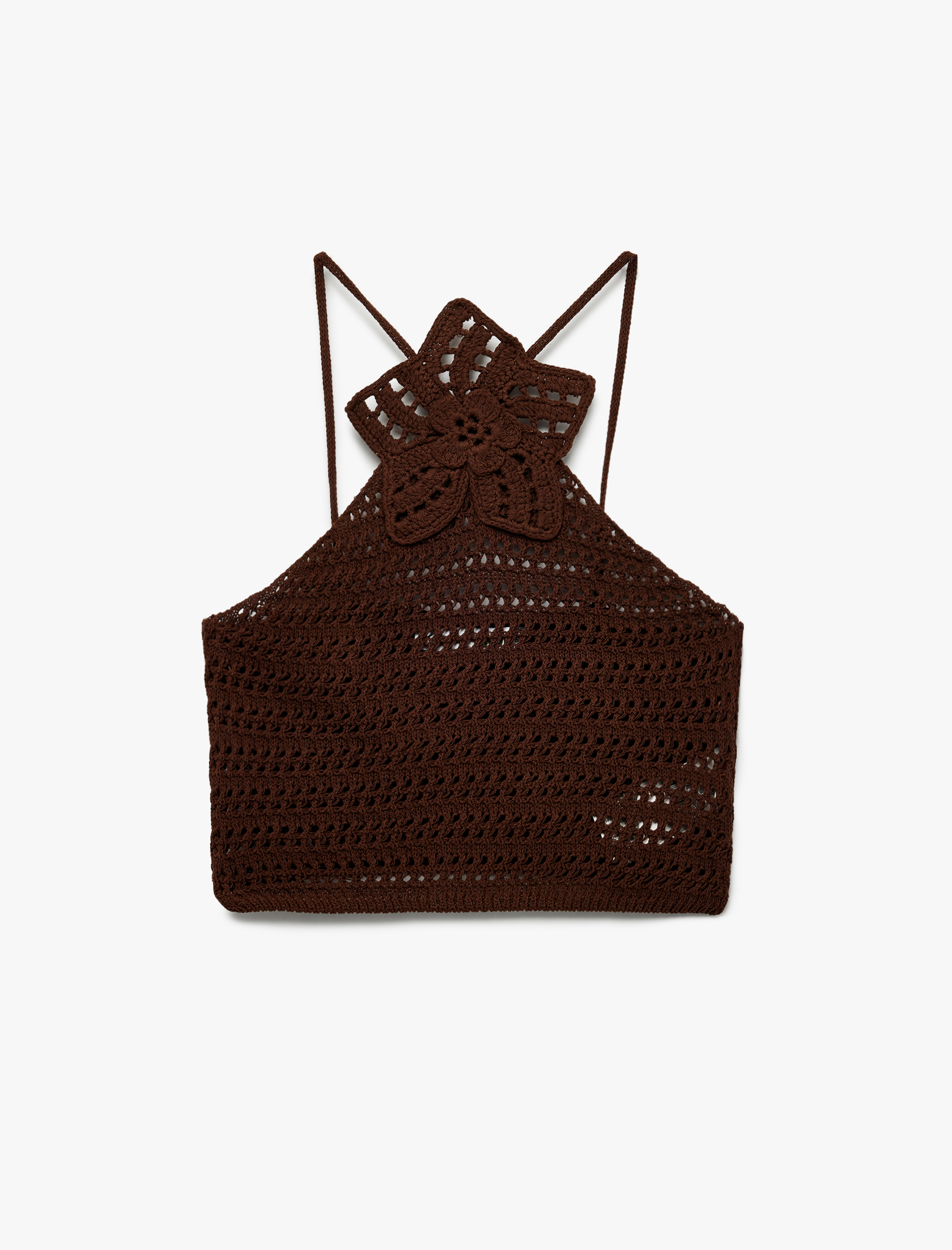   Koton X İnji - Halter Yaka Slim Fit Nakışlı Kroşe Crop Bluz