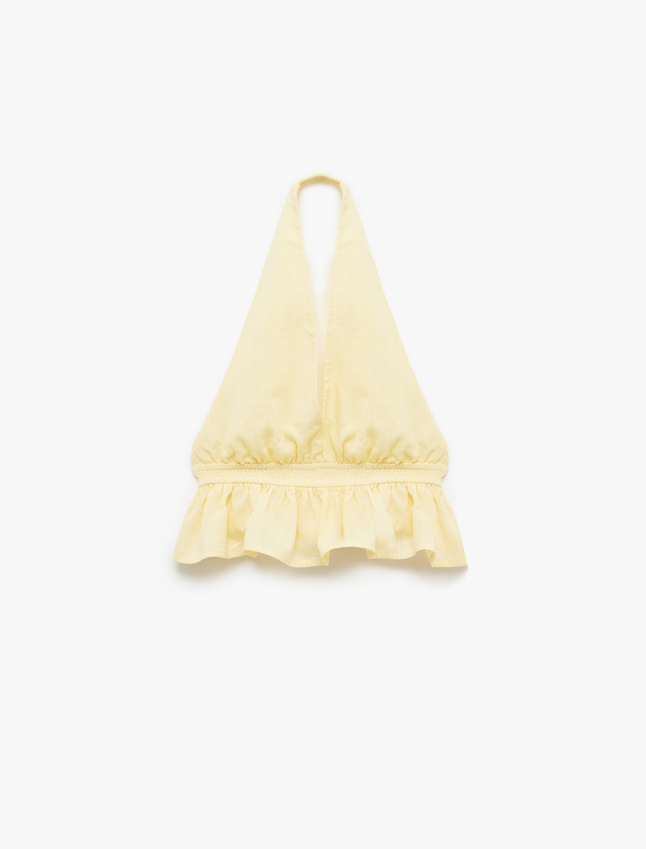   Sırt Detaylı Slim Fit Fırfırlı Kolsuz Viskon Karışımlı Halter Yaka Crop Bluz