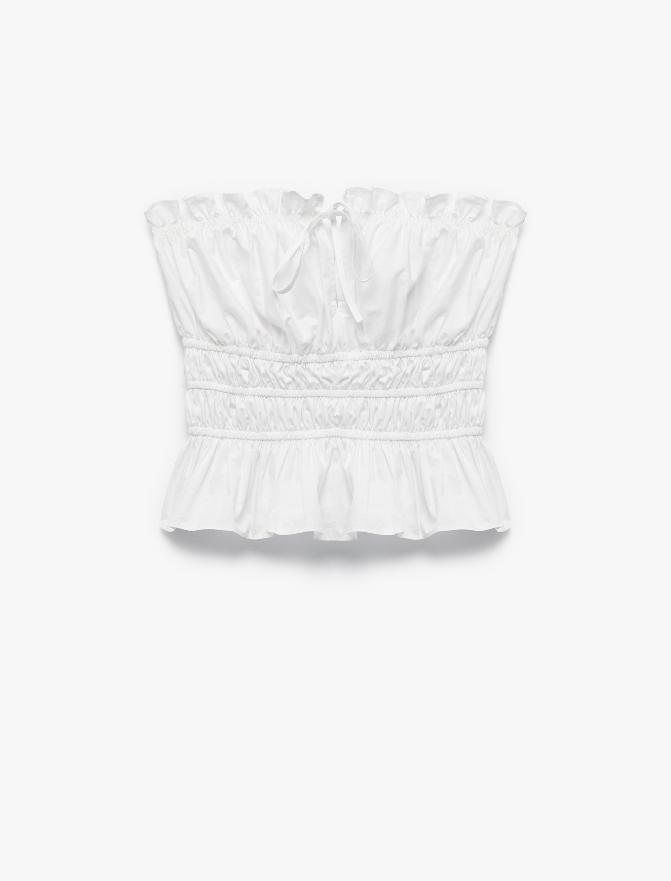   Koton X İnji - Straplez Yaka Pamuklu Büzgülü Kolsuz Slim Fit Poplin Crop Bluz