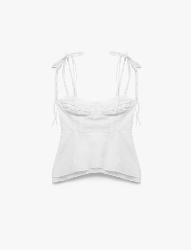 Koton X İnji - Pamuklu Volanlı Katlı Slim Fit İp Askılı Bluz_4