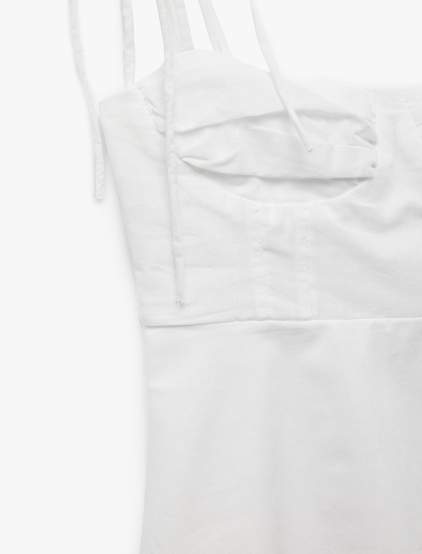   Koton X İnji - Pamuklu Volanlı Katlı Slim Fit İp Askılı Bluz