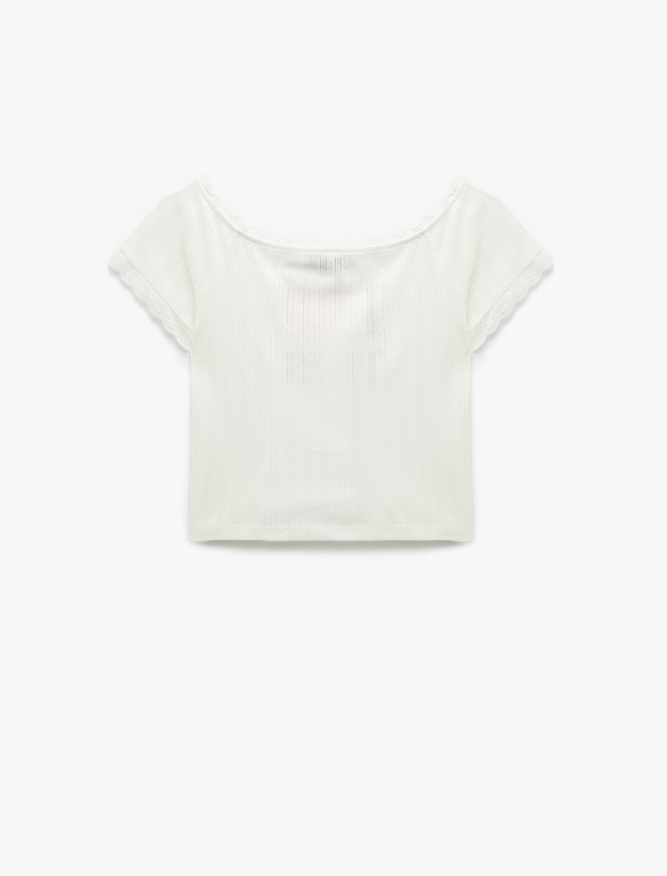   Koton X İnji - Dantel Detaylı Pamuklu Slim Fit Baskılı Omzu Açık Tişört