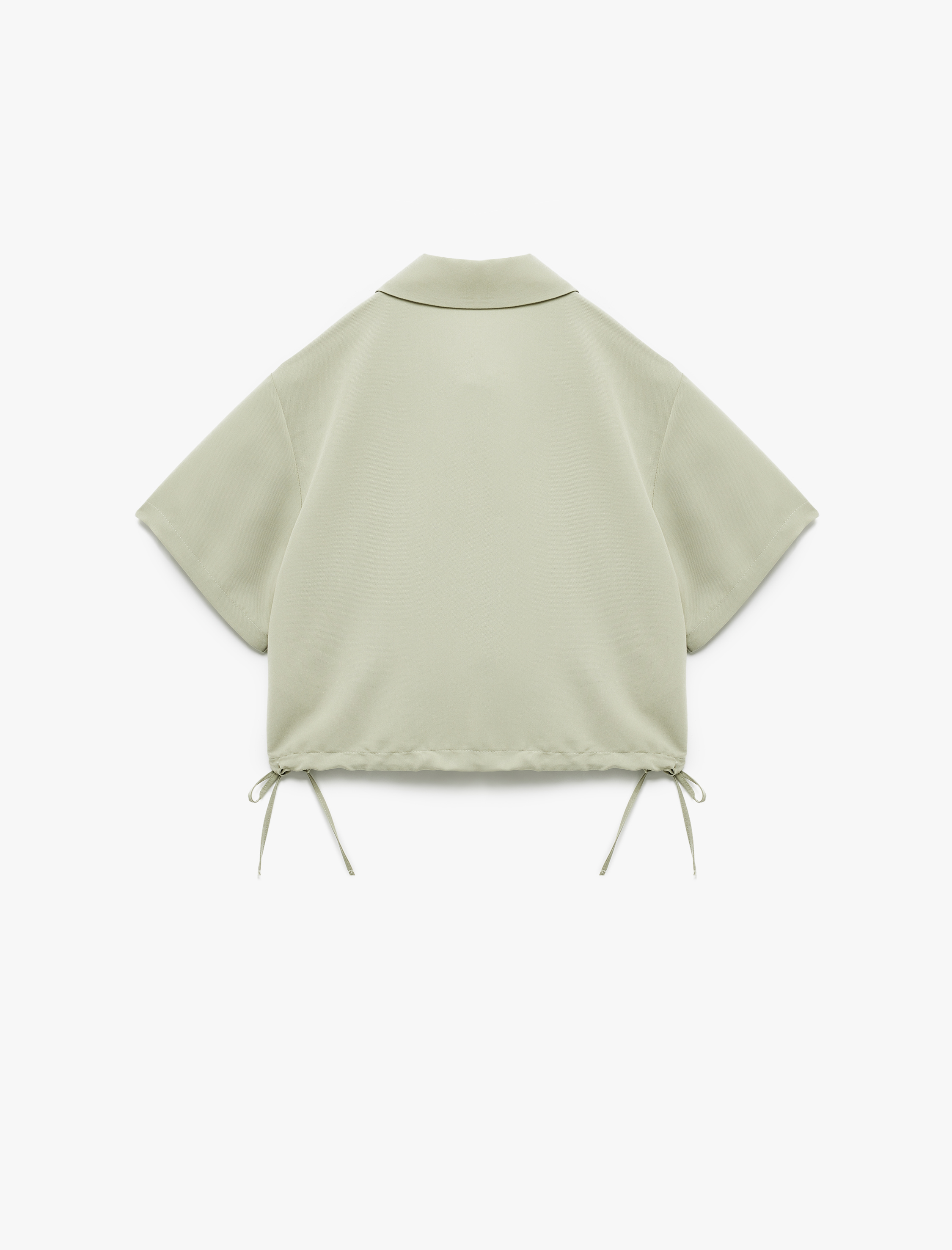   Klasik Yaka Modal Kumaş Kısa Kollu Yanları Bağcıklı Crop Gömlek