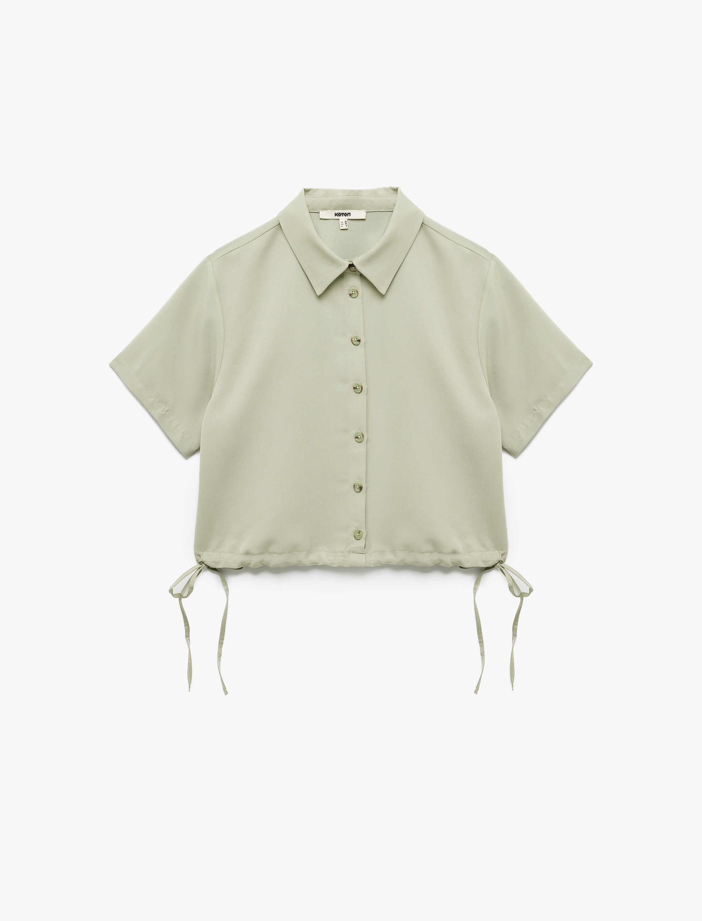   Klasik Yaka Modal Kumaş Kısa Kollu Yanları Bağcıklı Crop Gömlek