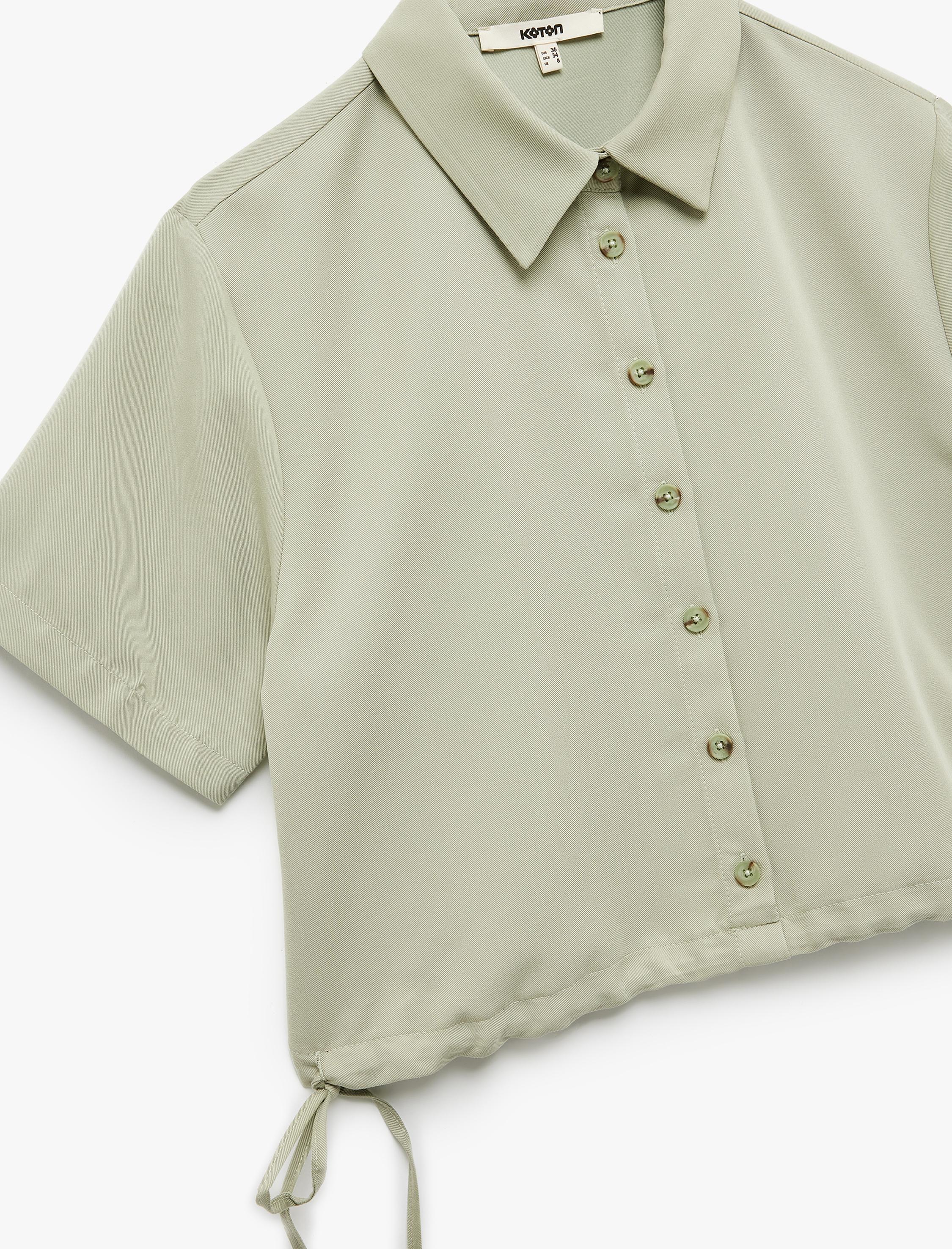   Klasik Yaka Modal Kumaş Kısa Kollu Yanları Bağcıklı Crop Gömlek