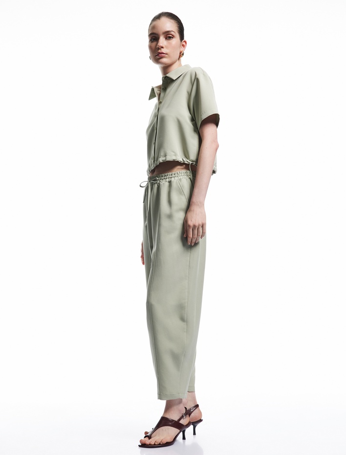  Modal Kumaş Beli Lastikli Bağlamalı Cepli Balon Fit Pantolon