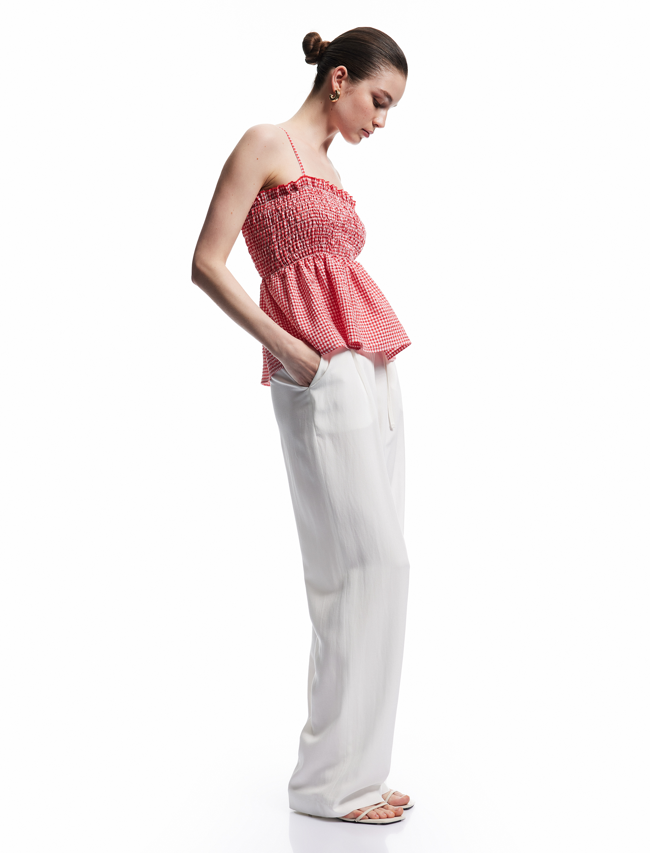   Koton X Sibil Çetinkaya - Bağlama Detaylı Cepli Geniş Düz Paça Keten Karışımlı Pantolon