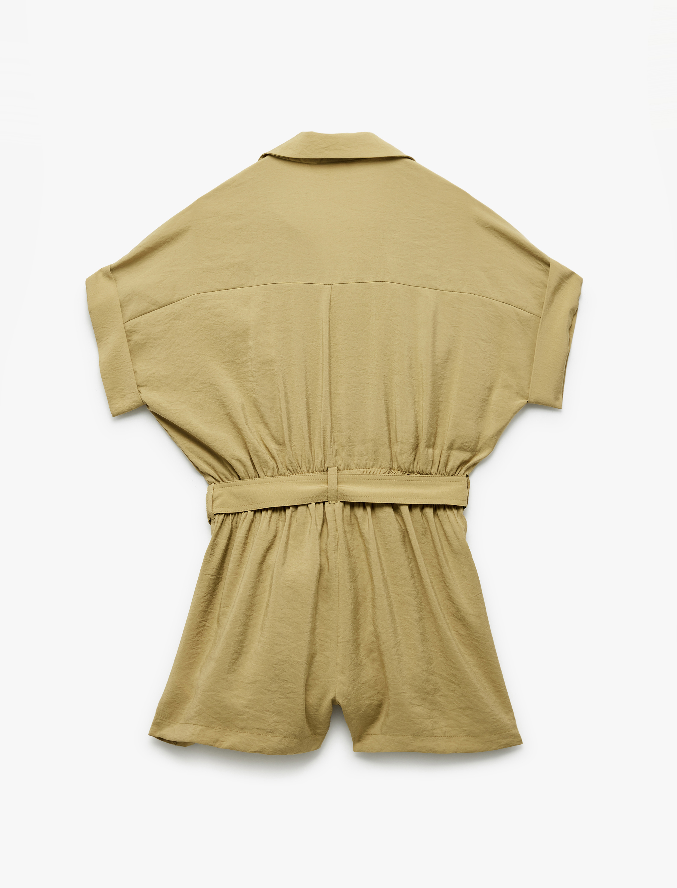   Kemerli Cepli Gömlek Yaka Kısa Kollu Modal Kumaş Şort Tulum