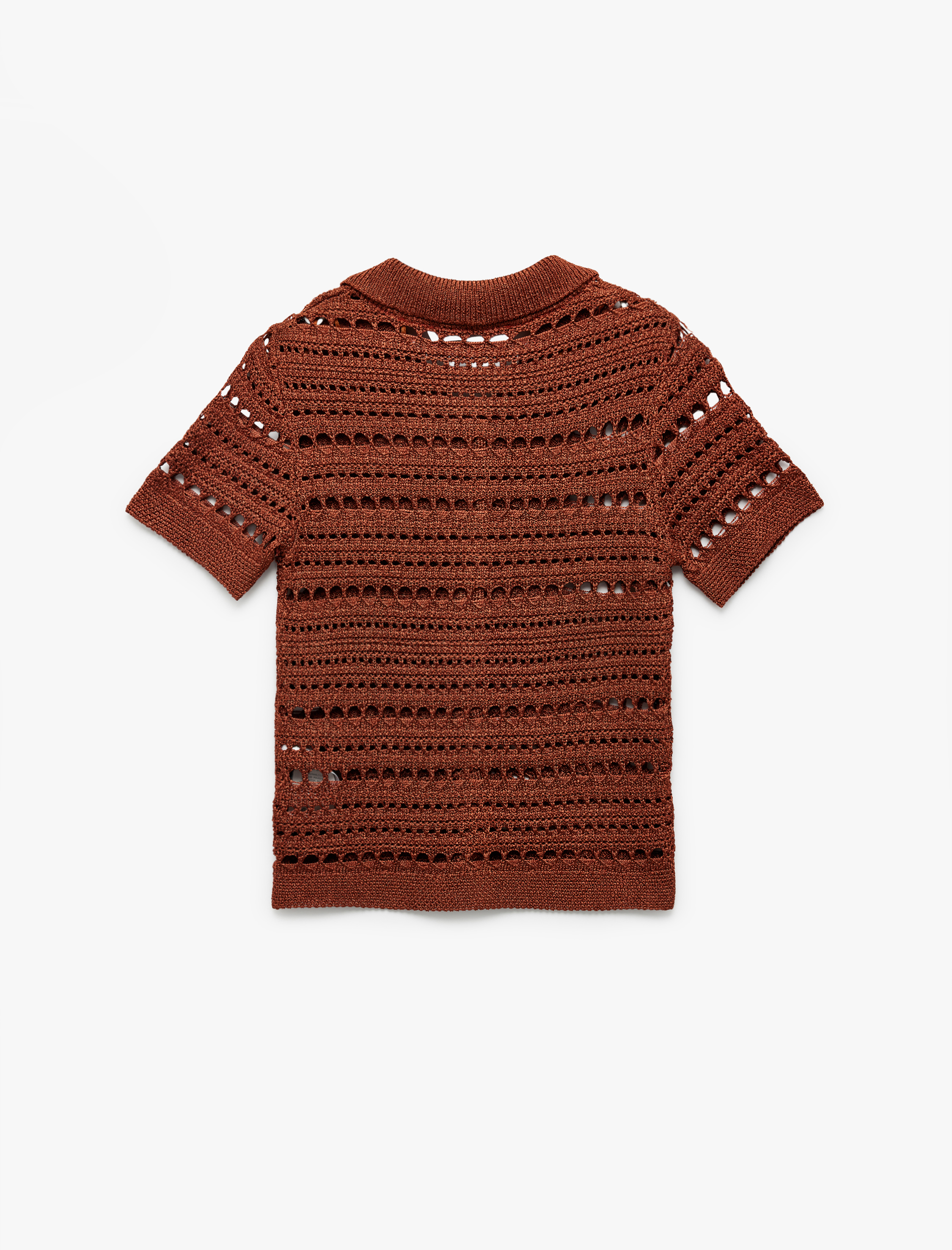   Koton X Melis Ağazat - Ajurlu Kısa Kollu Polo Yaka Kroşe Hırka