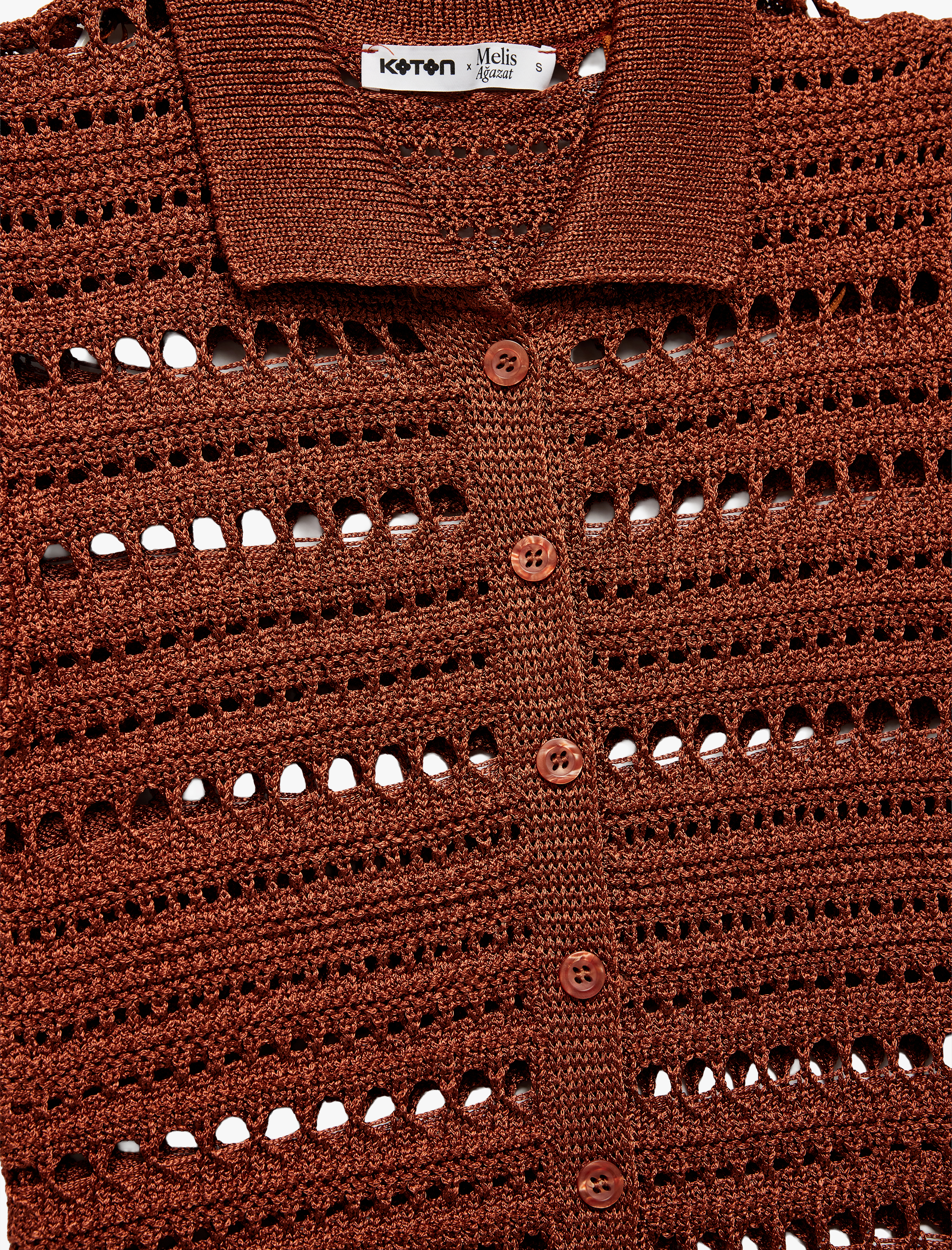   Koton X Melis Ağazat - Ajurlu Kısa Kollu Polo Yaka Kroşe Hırka