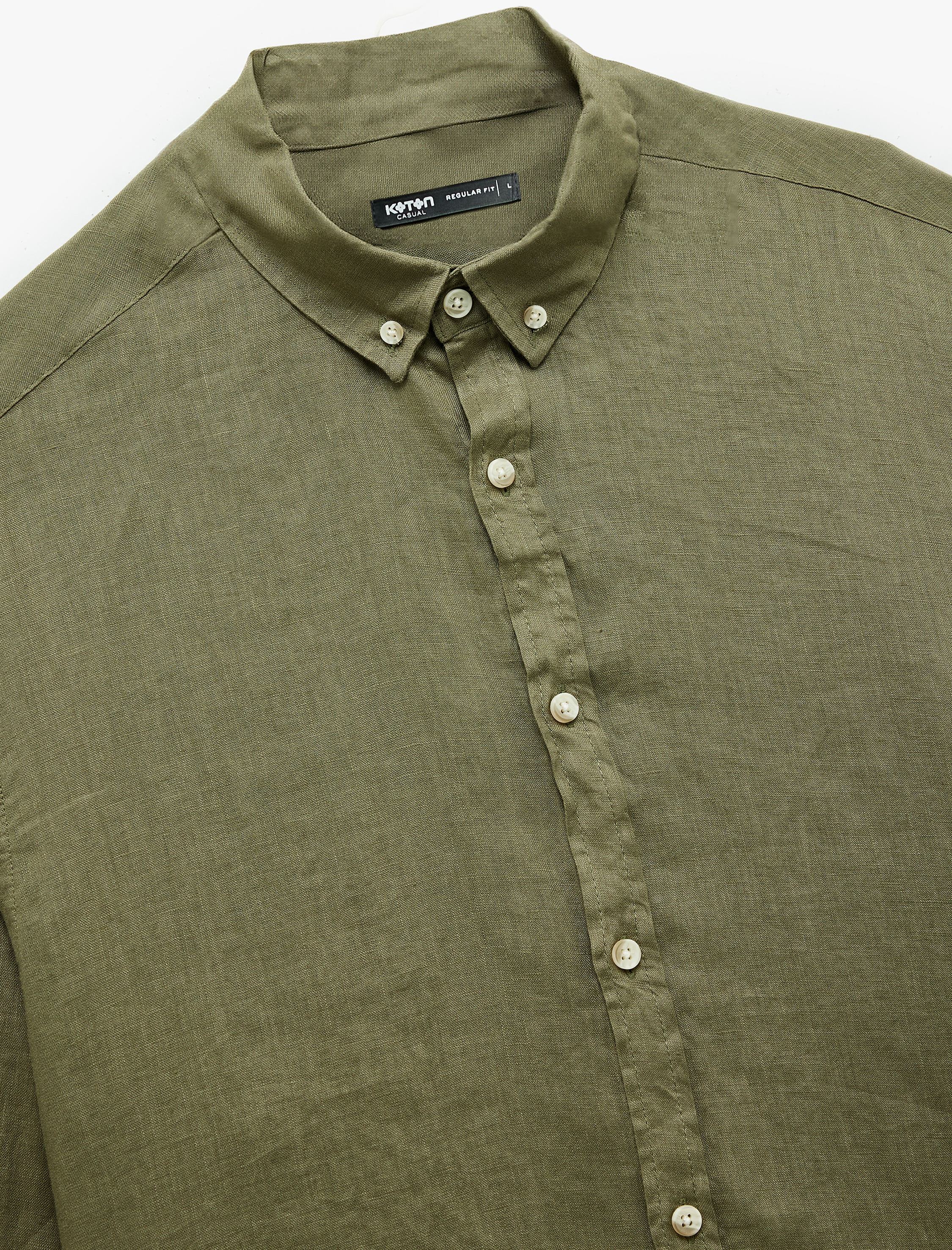   Uzun Kollu Regular Fit Düğmeli Yaka Klasik Keten Gömlek