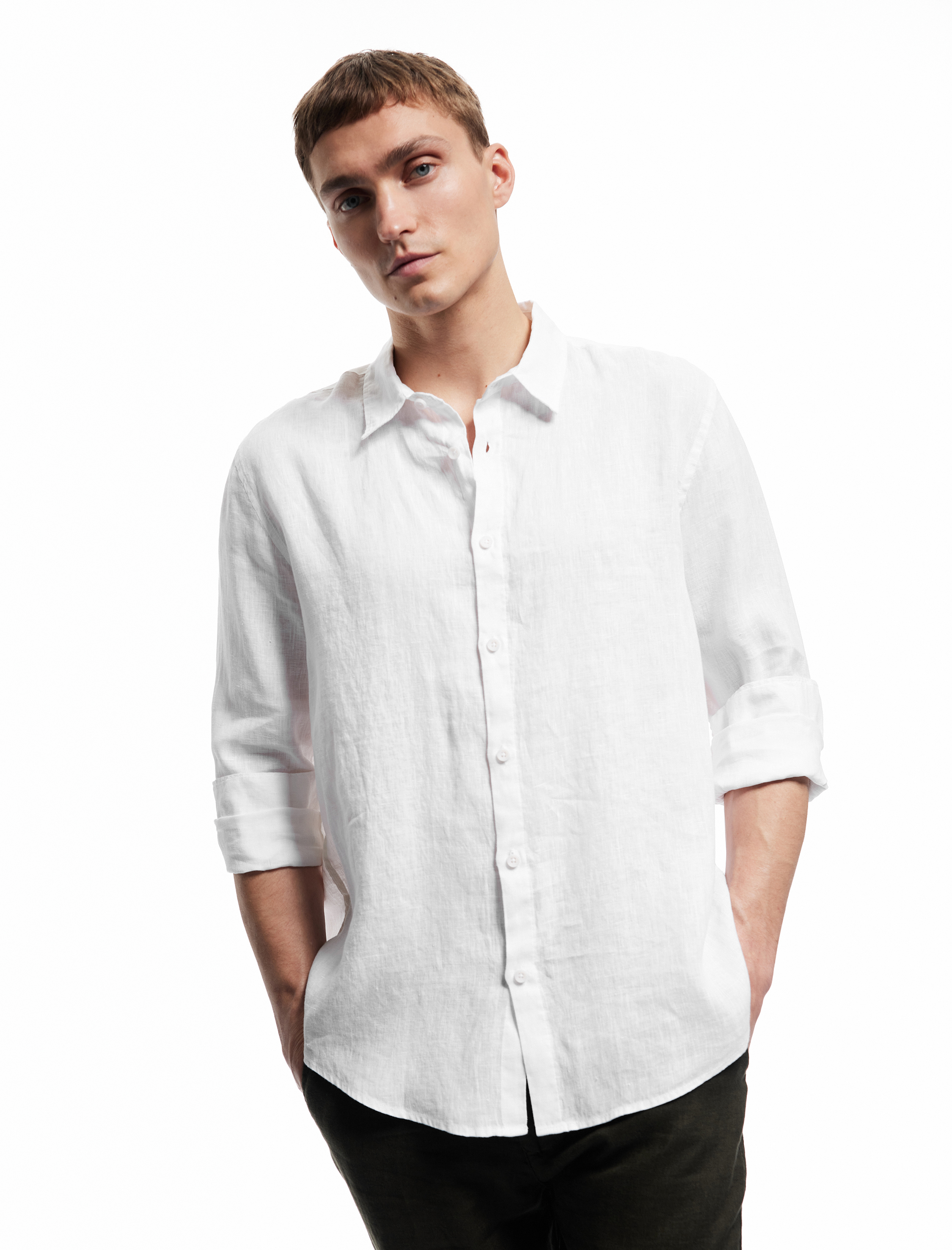   Klasik Yaka Regular Fit Uzun Kollu Keten Gömlek