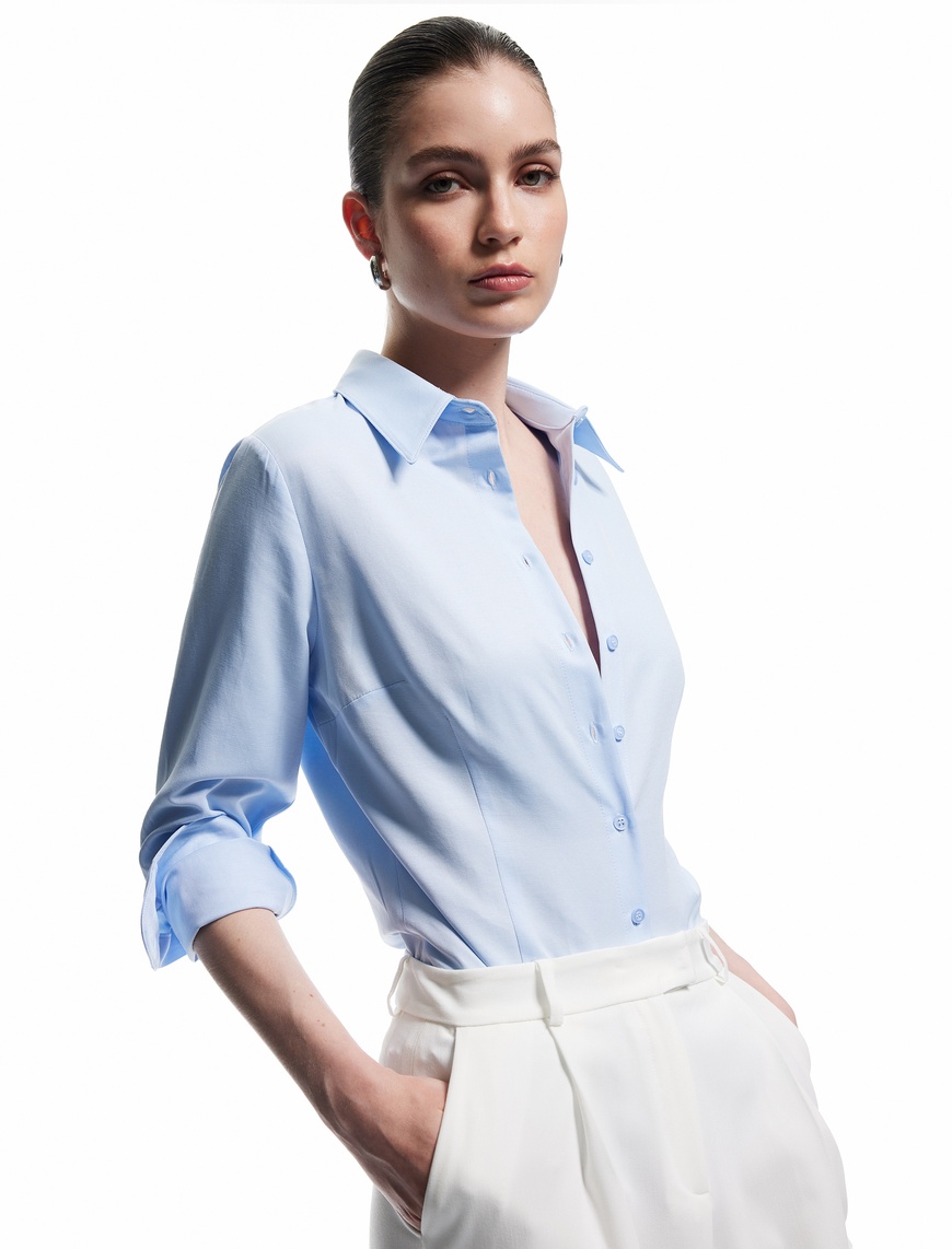   Regular Fit Klasik Yaka Uzun Kollu Poplin Gömlek