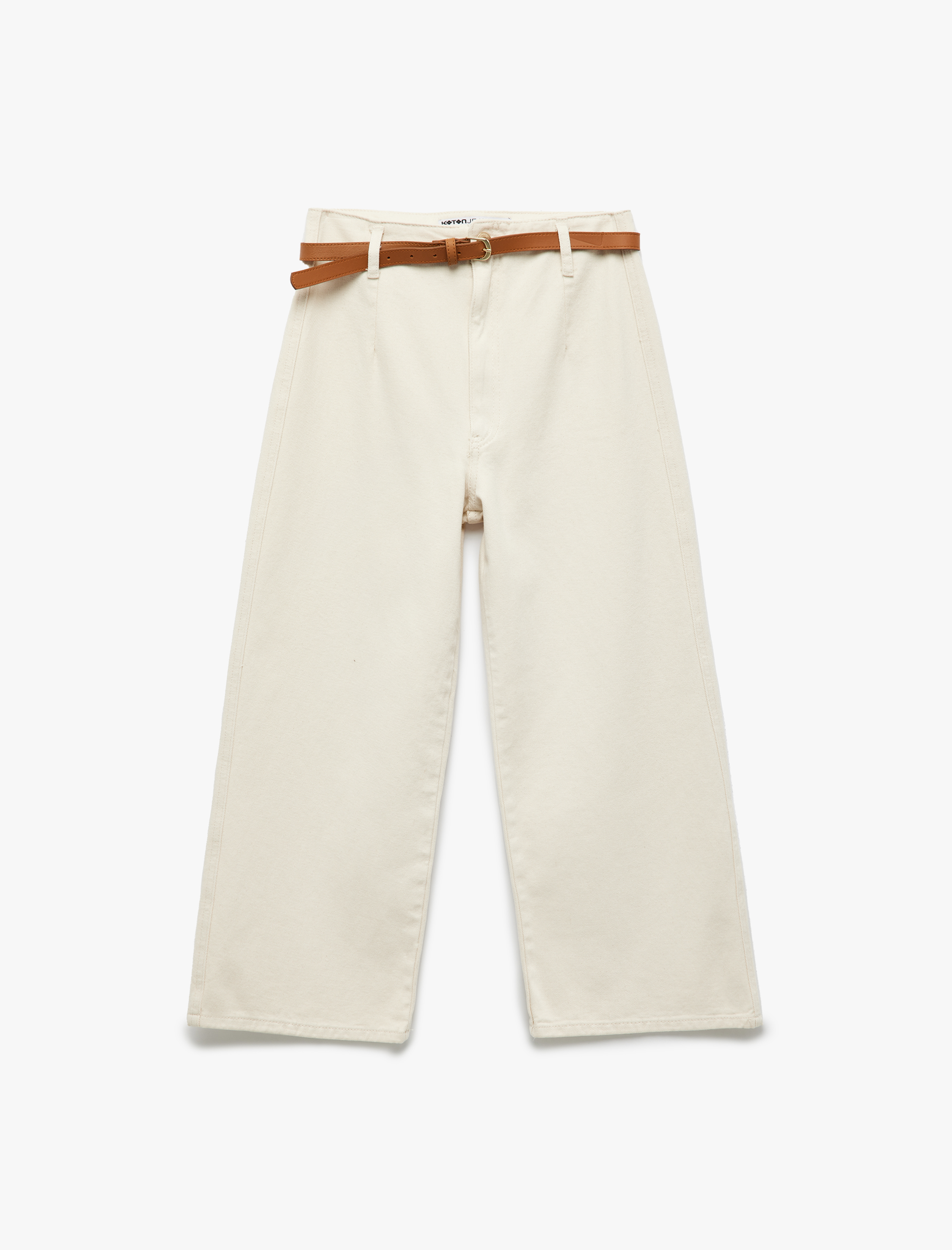   Kemer Detaylı Cepli Düğmeli Kısa Geniş Paça Pantolon - Crop Wide Leg Jean