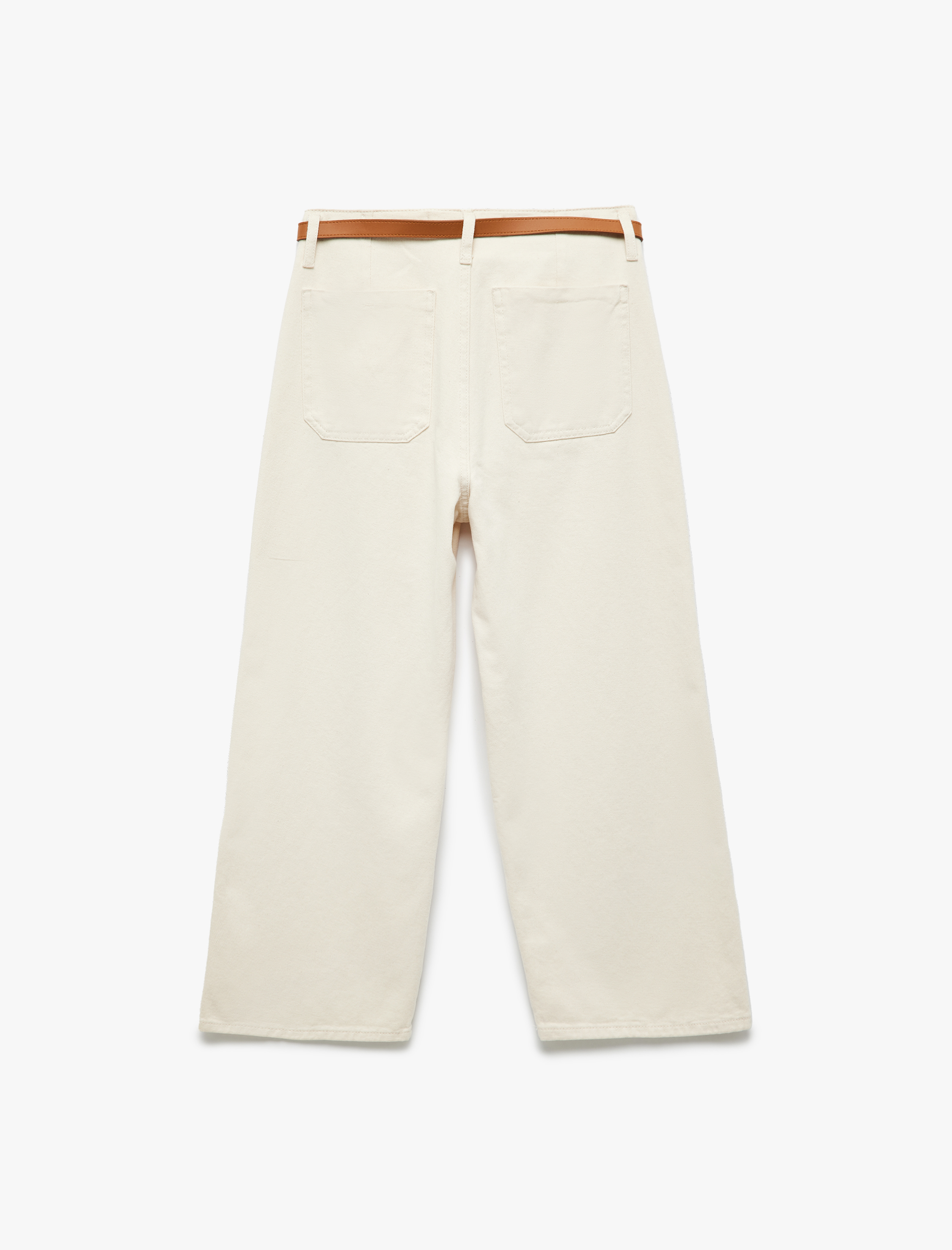   Kemer Detaylı Cepli Düğmeli Kısa Geniş Paça Pantolon - Crop Wide Leg Jean