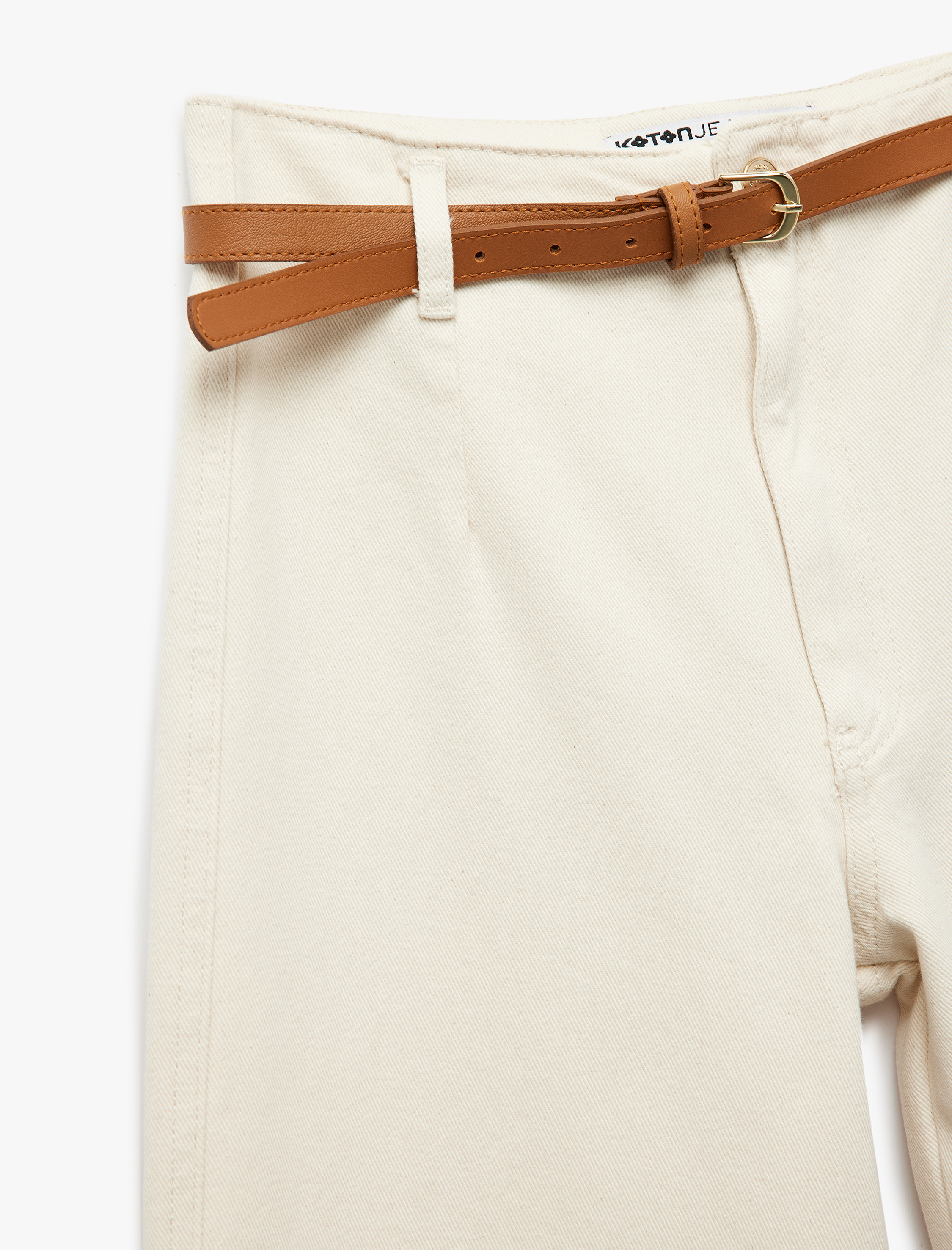   Kemer Detaylı Cepli Düğmeli Kısa Geniş Paça Pantolon - Crop Wide Leg Jean