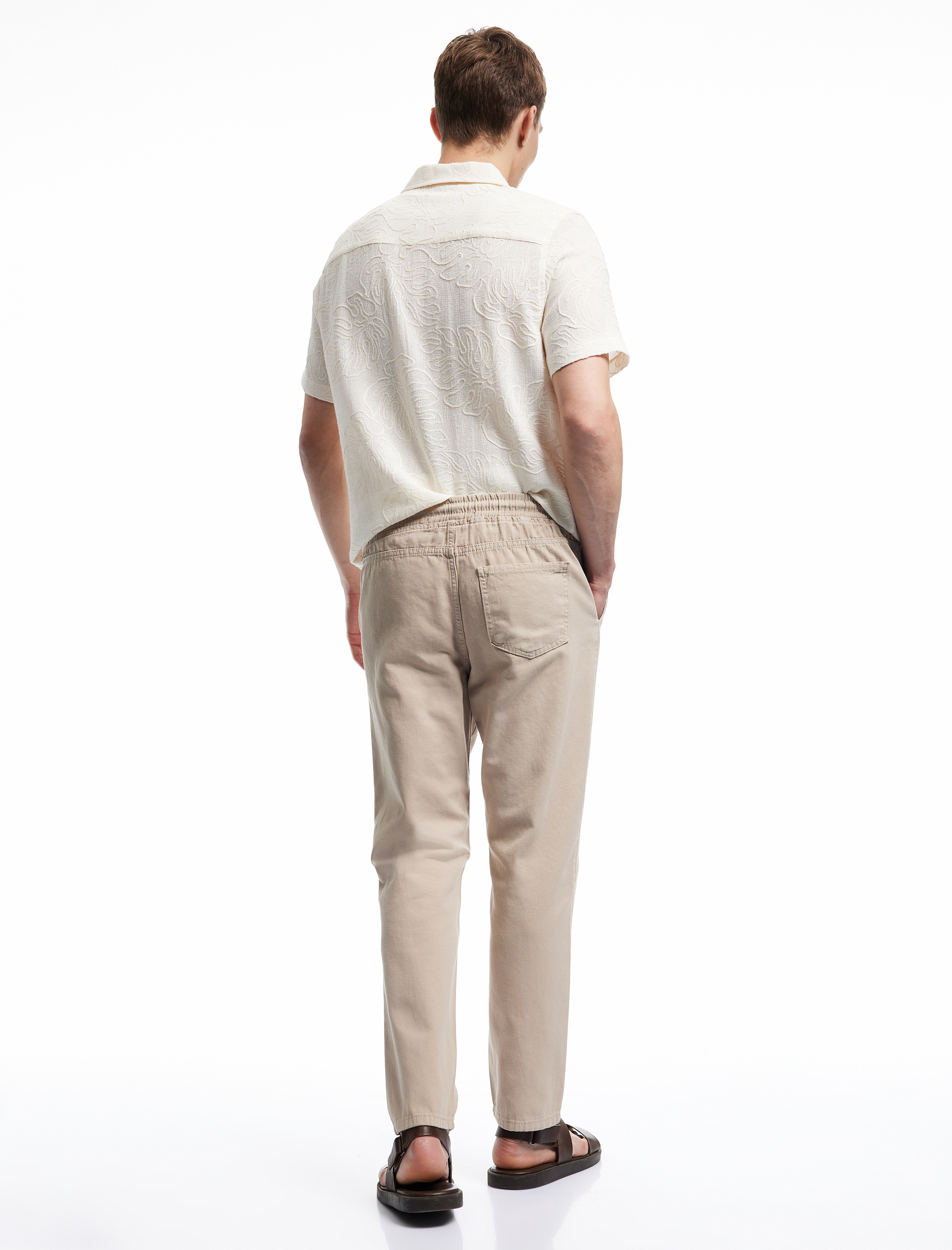   Pamuklu Cep Detaylı Rahat Kesim Beli Bağcıklı Kanvas Pantolon