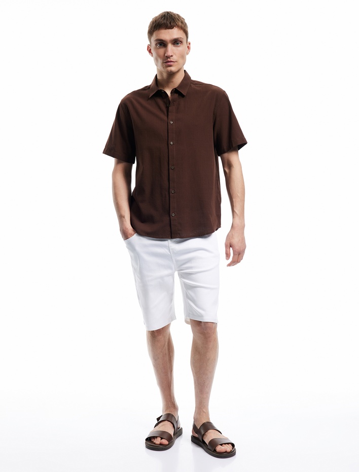  Kısa Kollu Pamuklu Regular Fit Klasik Gömlek