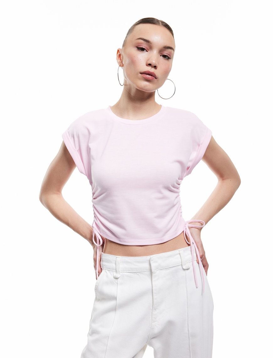   Kolsuz Bisiklet Yaka Büzgülü Crop Atlet