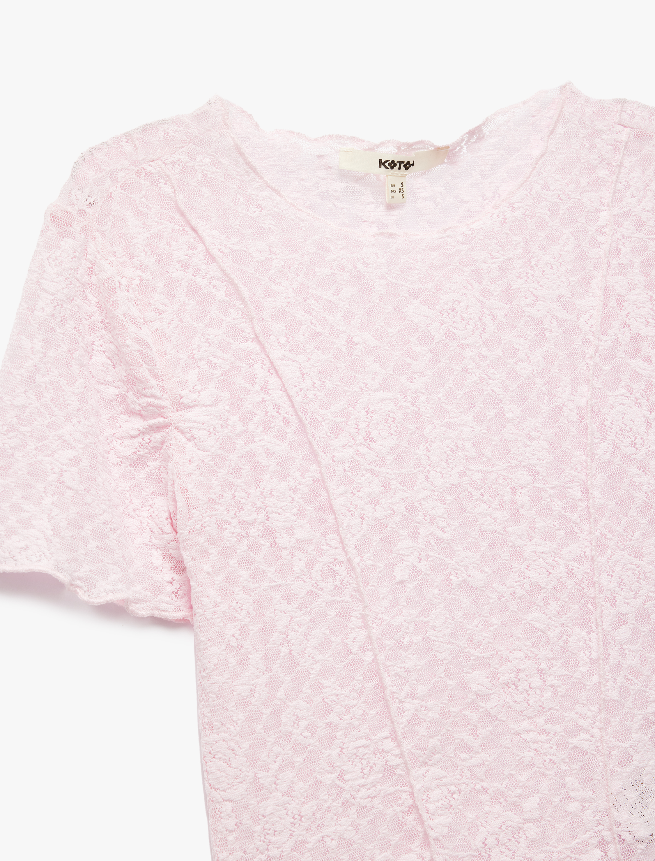   Transparan Slim Fit Kısa Kollu Bisiklet Yaka Dantelli Tişört