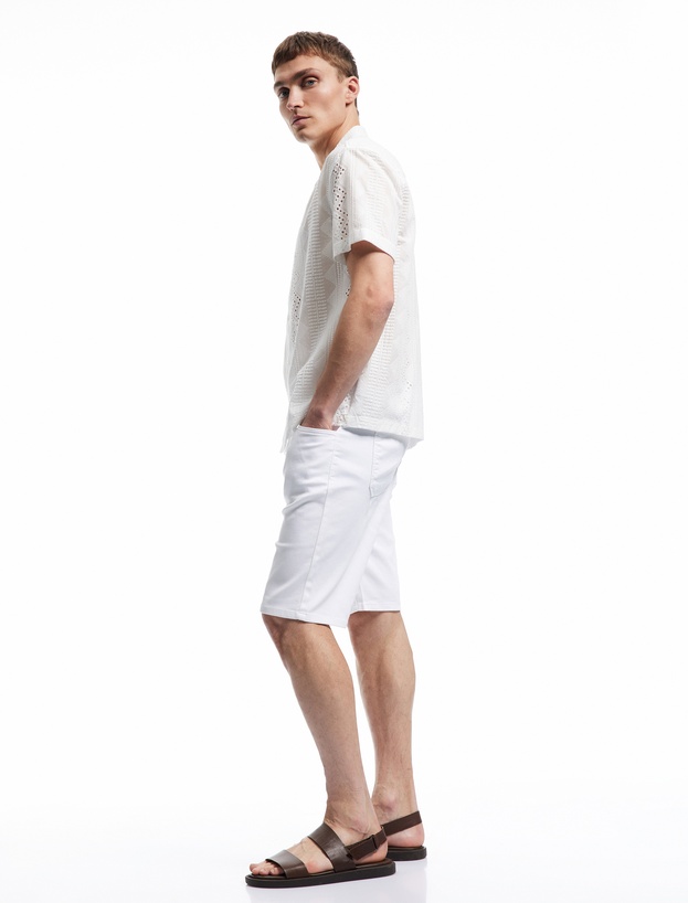 Beli Bağcıklı Cep Detaylı Bermuda Slim Fit Jean Şort_1