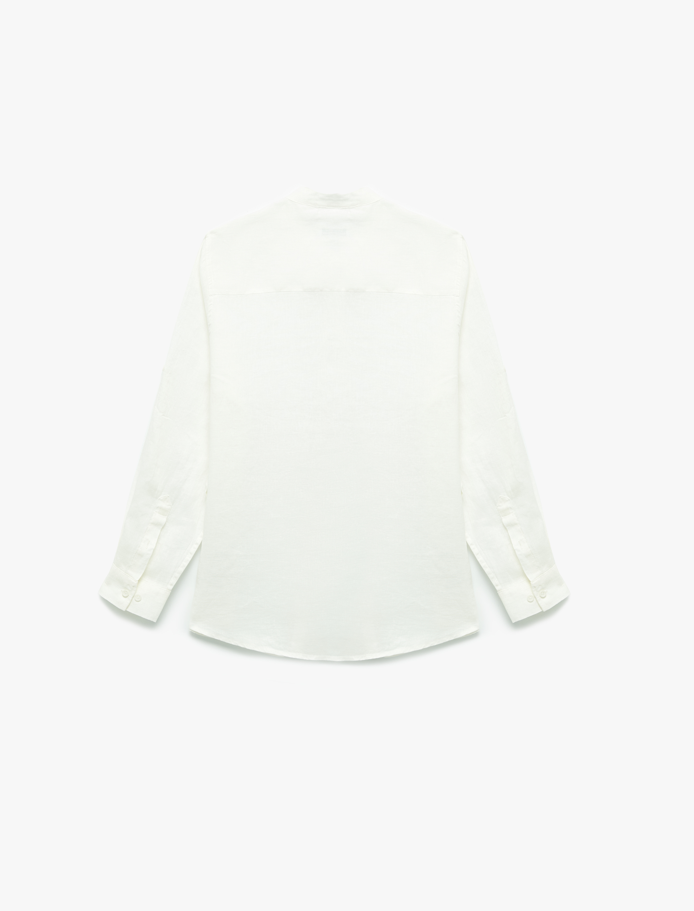   Uzun Kollu Regular Fit Hakim Yaka Keten Gömlek