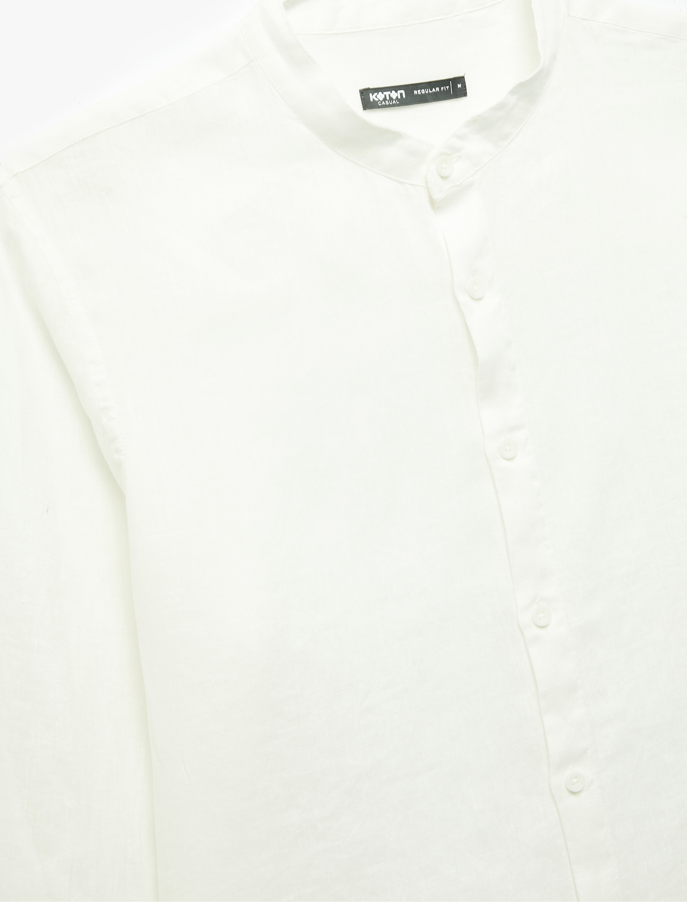   Uzun Kollu Regular Fit Hakim Yaka Keten Gömlek