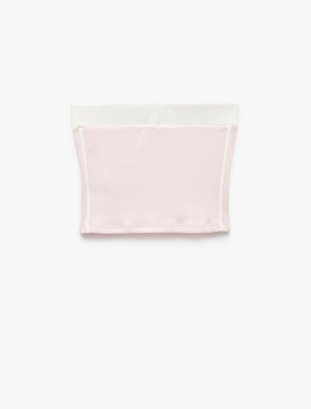 Straplez Yaka Şerit Detaylı Kolsuz Baskılı Crop Bluz_3