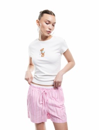 Bisiklet Yaka Kısa Kollu Ayıcık Baskılı Tişört