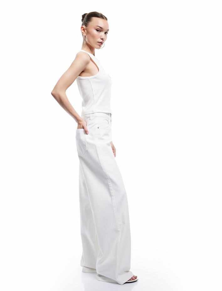  Bol Kalıp Geniş Paça Cepli Denim Pantolon - Loose Straight Fit Jean