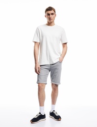 Normal Bel Pamuklu Slim Fit Jean Şort