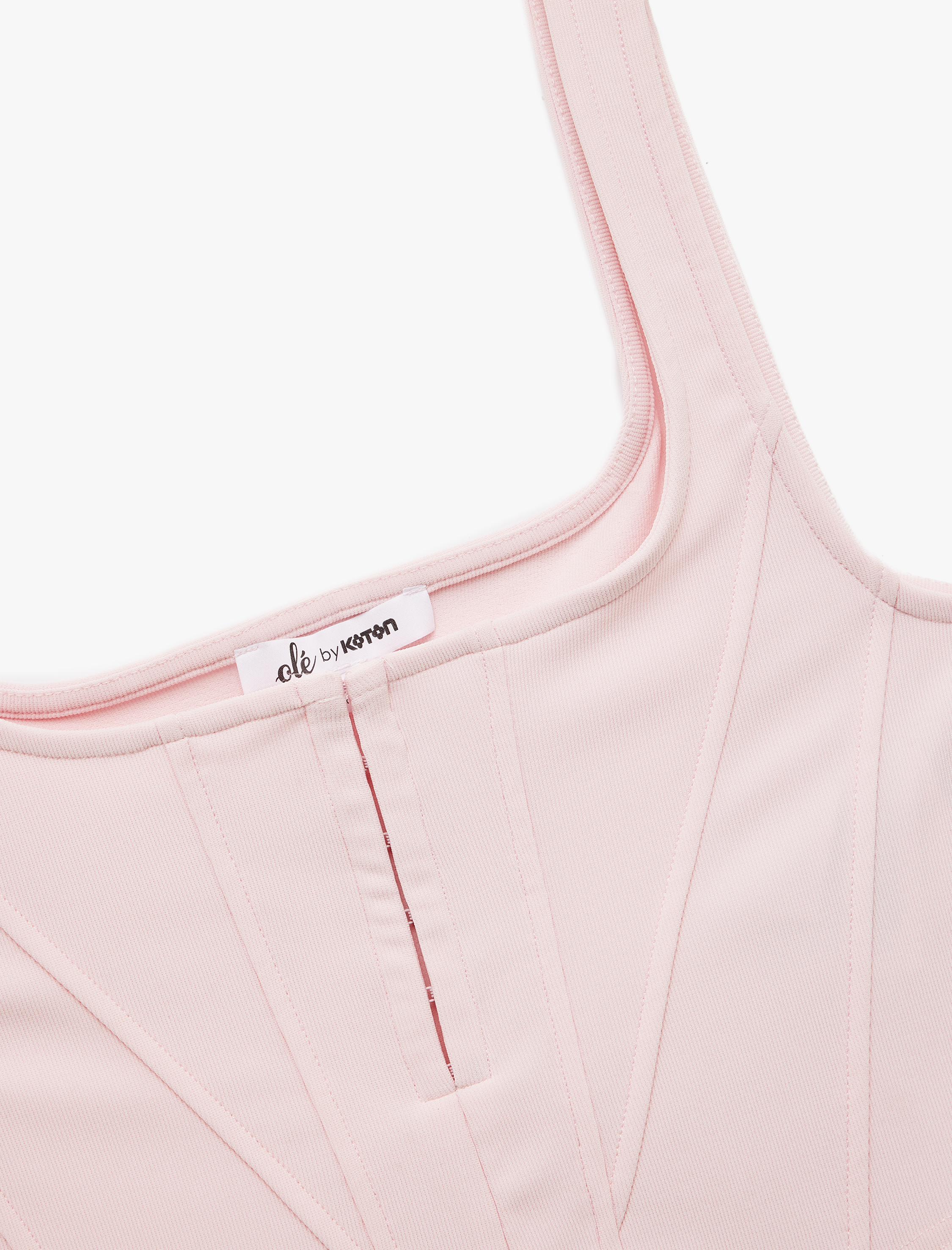   Kare Yaka Korse Detaylı Kolsuz Slim Fit Crop Bluz