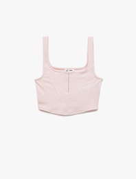 Kare Yaka Korse Detaylı Kolsuz Slim Fit Crop Bluz