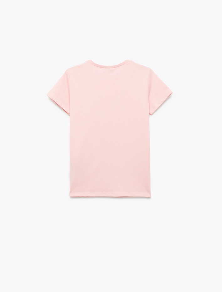 Kız Çocuk Kısa Kollu Bisiklet Yaka Fiyonk Baskılı Pamuklu Tişört