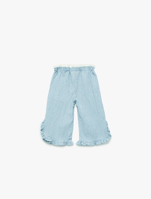 Beli Lastikli Fırfır Detaylı Pötikare Pantolon_0