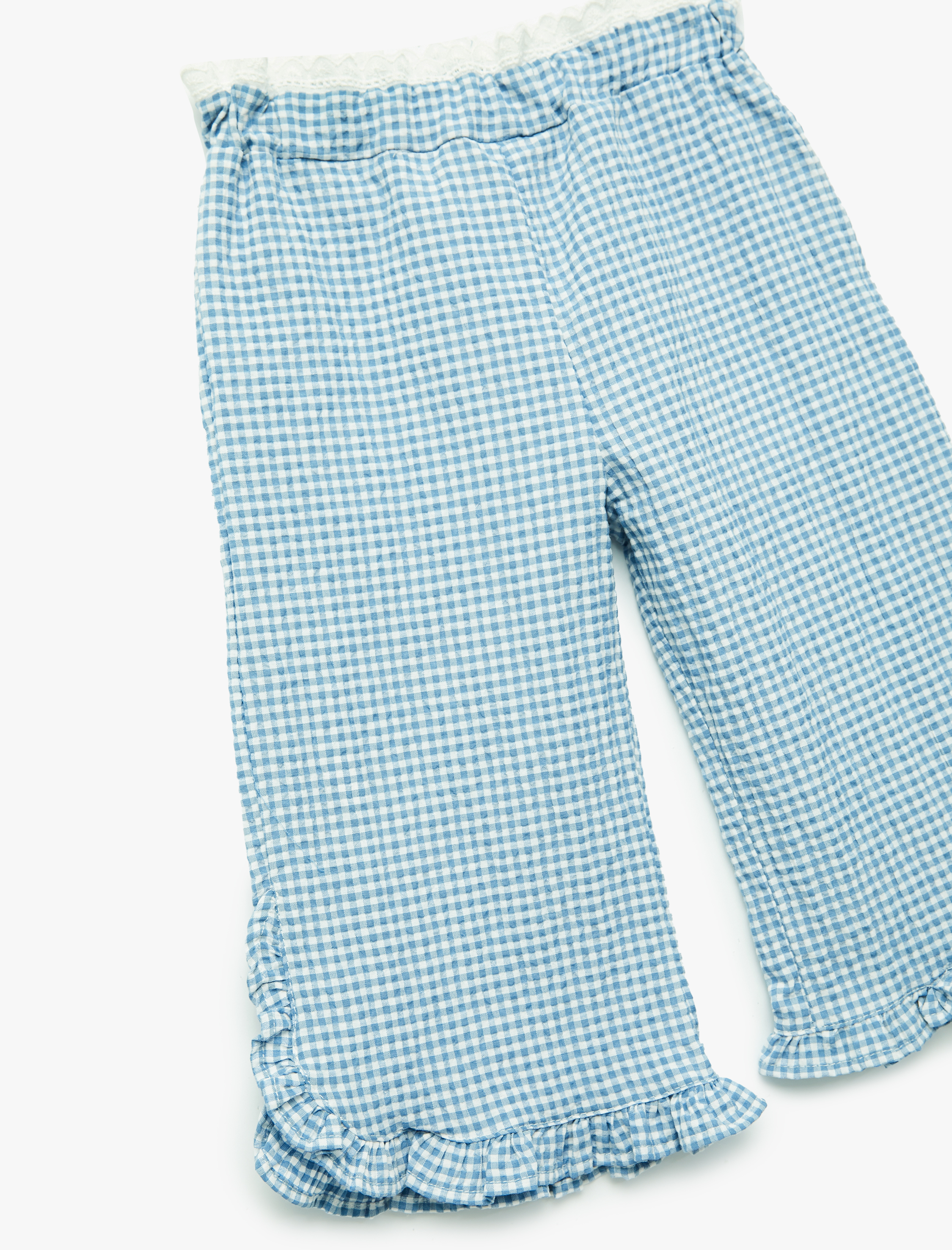  Kız Bebek Beli Lastikli Fırfır Detaylı Pötikare Pantolon