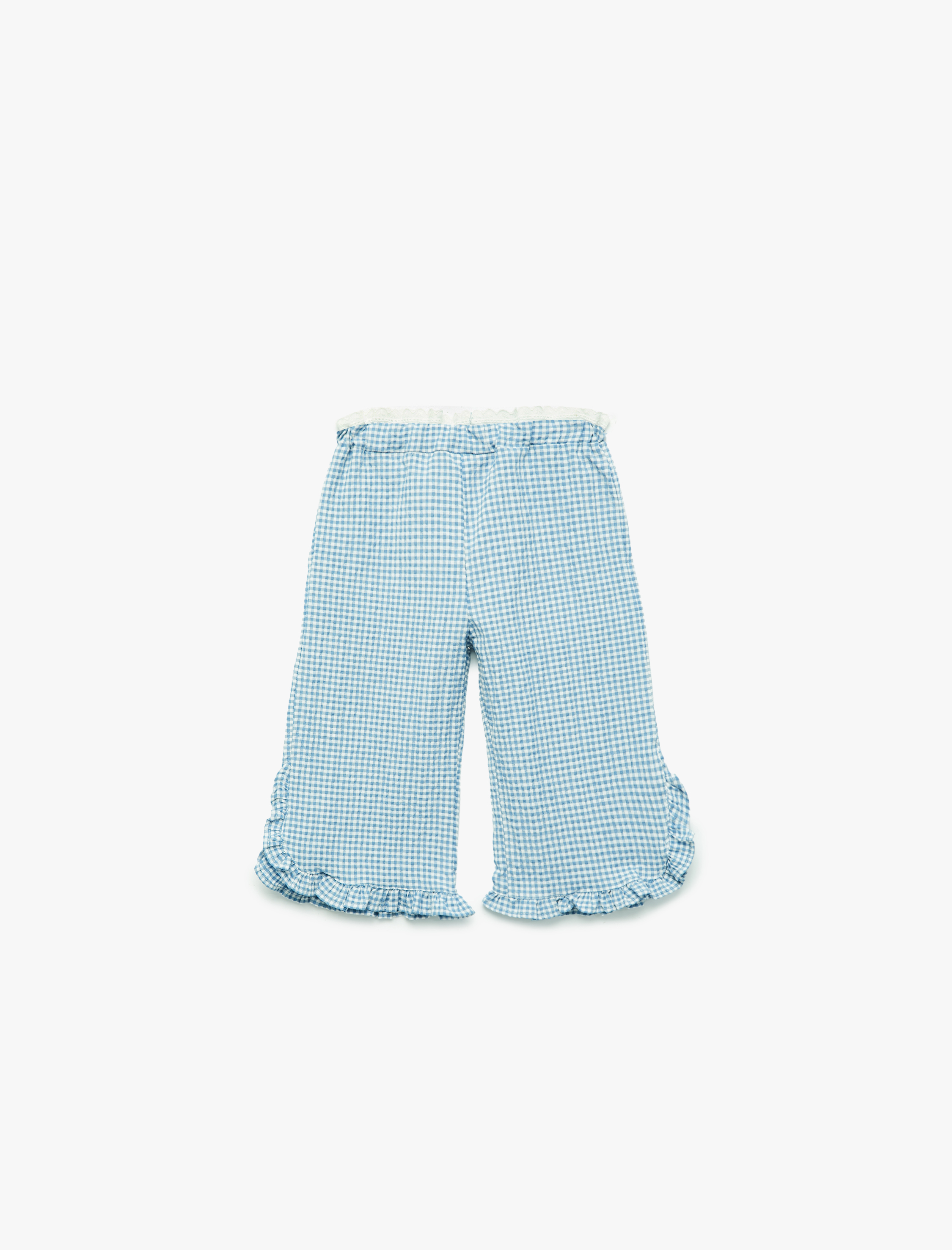  Kız Bebek Beli Lastikli Fırfır Detaylı Pötikare Pantolon