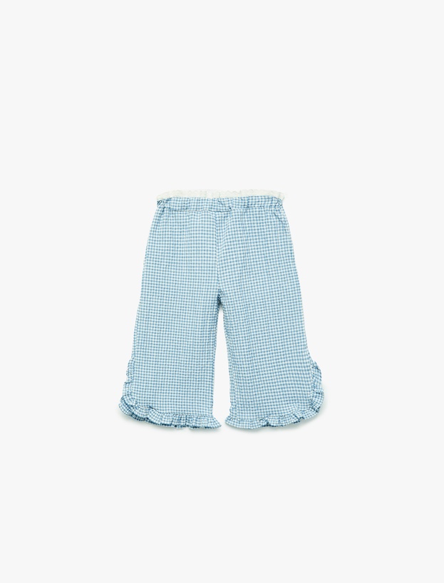 Beli Lastikli Fırfır Detaylı Pötikare Pantolon_1