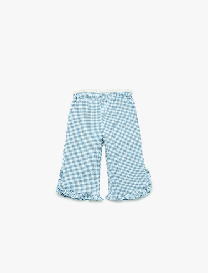 Kız Bebek Beli Lastikli Fırfır Detaylı Pötikare Pantolon