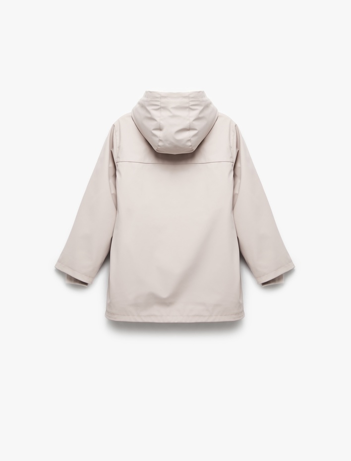 Kız Çocuk Kapşonlu Peluş Detaylı Kapaklı Cepli Uzun Kollu Mont