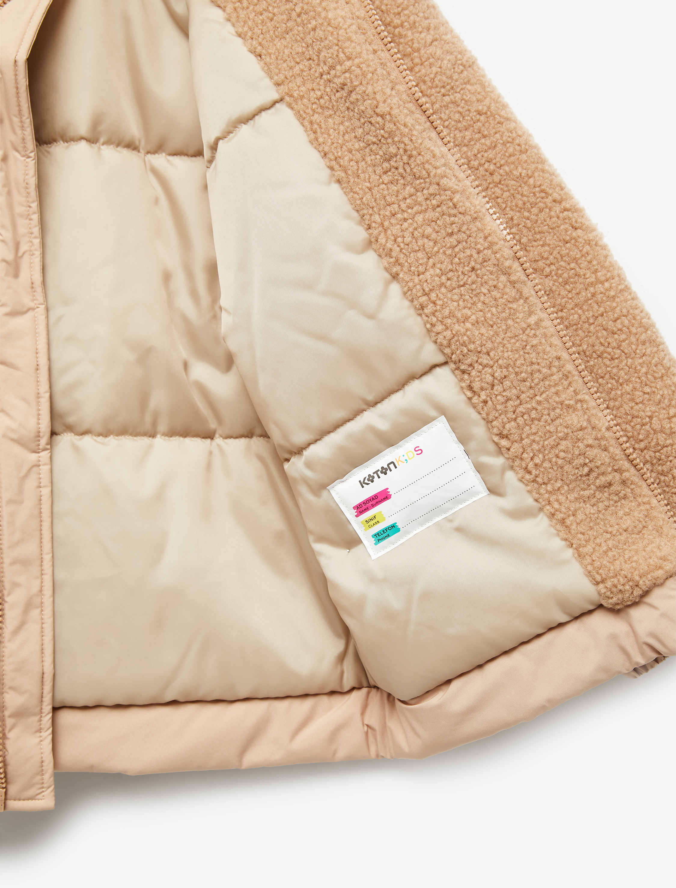  Erkek Çocuk Uzun Kollu Dik Yaka Fermuarlı Cepli Polar Detaylı Ceket